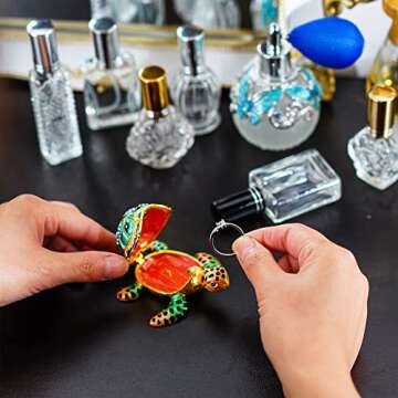 YU FENG 3inch Bejeweled Enamel Sea Turtle Trinket Box with Sparkling Crystals,Hand-painted Hinged Jewelry Storage Box Ring Holder Figurine Collectible