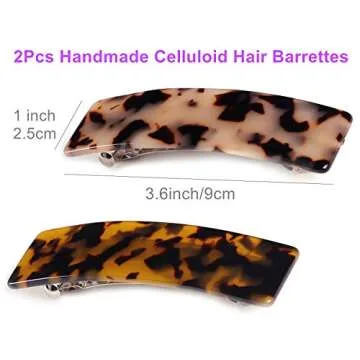 2PCS Hair Barrettes Tortoise Shell French Design Celluloid Rectangle Hair Clips for Women