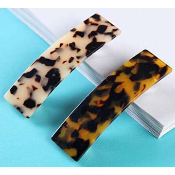 2PCS Hair Barrettes Tortoise Shell French Design Celluloid Rectangle Hair Clips for Women