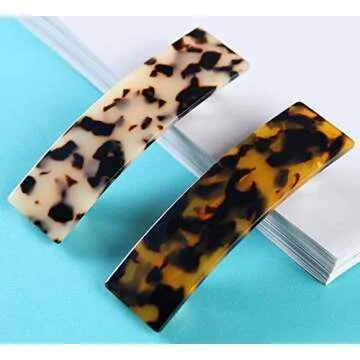 2PCS Hair Barrettes Tortoise Shell French Design Celluloid Rectangle Hair Clips for Women