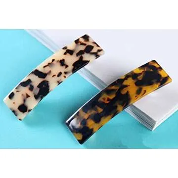 2PCS Hair Barrettes Tortoise Shell French Design Celluloid Rectangle Hair Clips for Women