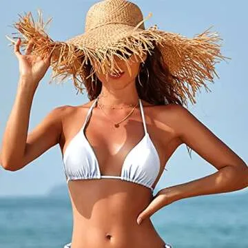 Tainehs Women's Sexy Halter Bikini Top String Micro Triangle Bikini Swimsuit Top White