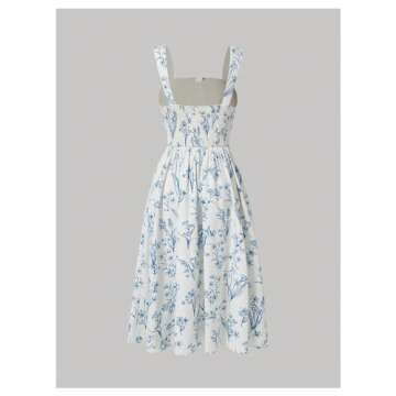 MakeMeChic Women's Floral Summer Dress A Line Wide Strap Flare Midi Cami Dresses Blue Large