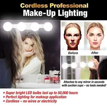 Portable LED Makeup Lights, 2000mha Rechargeable Vanity Mirror Lights kit with 4 Hollywood Styles Bulb for Bathroom Dressing Room Vanity Table