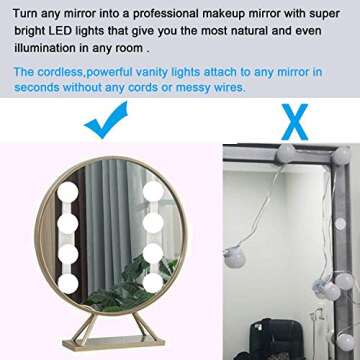 Portable LED Makeup Lights, 2000mha Rechargeable Vanity Mirror Lights kit with 4 Hollywood Styles Bulb for Bathroom Dressing Room Vanity Table