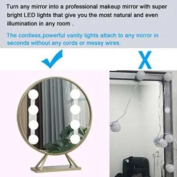 Portable LED Makeup Lights, 2000mha Rechargeable Vanity Mirror Lights kit with 4 Hollywood Styles Bulb for Bathroom Dressing Room Vanity Table