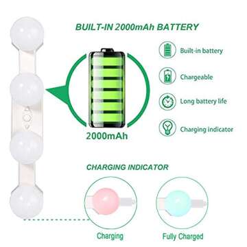 Portable LED Makeup Lights, 2000mha Rechargeable Vanity Mirror Lights kit with 4 Hollywood Styles Bulb for Bathroom Dressing Room Vanity Table