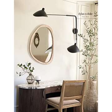 Irregular Wood Frame Boho Mirror - Large Wall Mounted Accent, Asymmetrical, Modern Aesthetic Wall Decor for Bedroom, Entryway, Living Room, Bathroom (Natural)