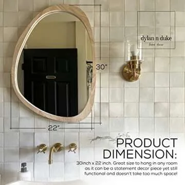 Irregular Wood Frame Boho Mirror - Large Wall Mounted Accent, Asymmetrical, Modern Aesthetic Wall Decor for Bedroom, Entryway, Living Room, Bathroom (Natural)