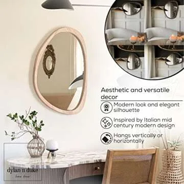 Irregular Wood Frame Boho Mirror - Large Wall Mounted Accent, Asymmetrical, Modern Aesthetic Wall Decor for Bedroom, Entryway, Living Room, Bathroom (Natural)