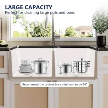 33 inch Farmhouse Sink, DeerValley 33" L x 20" W Double Bowl Farmhouse Workstation Sink Apron Front Sinks White Fireclay Farm Kitchen Sink with Grid, Sink Strainer & Workstation Accessories DV-1K0068