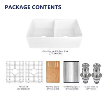 33 inch Farmhouse Sink, DeerValley 33" L x 20" W Double Bowl Farmhouse Workstation Sink Apron Front Sinks White Fireclay Farm Kitchen Sink with Grid, Sink Strainer & Workstation Accessories DV-1K0068