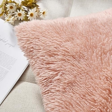 Luxury Soft Faux Fur Pillow Covers 18" x 18" Pink 2 Pack