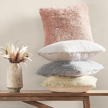 Luxury Soft Faux Fur Pillow Covers 18" x 18" Pink 2 Pack
