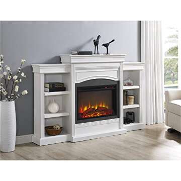 Ameriwood Home Lamont 69 Inch Electric Fireplace with Mantel, Shelves, Replaceable Fireplace Insert ...
