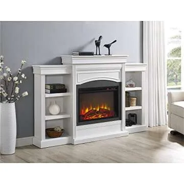 Ameriwood Home Lamont 69 Inch Electric Fireplace with Mantel, Shelves, Replaceable Fireplace Insert ...
