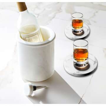 Set of 6 - White Marble Stone Coasters Polished Coasters – 3.5 Inches (9 cm) in Diameter – Protection from Drink Rings -CraftsOfEgypt