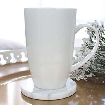 Set of 6 - White Marble Stone Coasters Polished Coasters – 3.5 Inches (9 cm) in Diameter – Protection from Drink Rings -CraftsOfEgypt