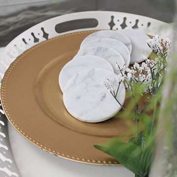 Set of 6 - White Marble Stone Coasters Polished Coasters – 3.5 Inches (9 cm) in Diameter – Protection from Drink Rings -CraftsOfEgypt