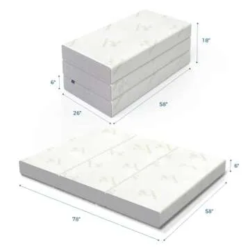 Inofia Folding Mattress, Memory Foam Tri-fold Mattress with Ultra Soft Removable Cover, Non-Slip Bottom & Breathable Mesh Sides - Queen 6-Inch (78" x 58" x 6")