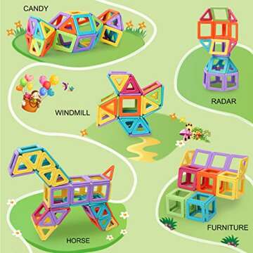 Magnetic Blocks Tiles Toddler Building Toys Edition for 3 4 5 6 7 8 Year Old Girls and Boys Gifts Magnetic Building Toys STEM Learning Educational for Kids Candy Color 52PCS