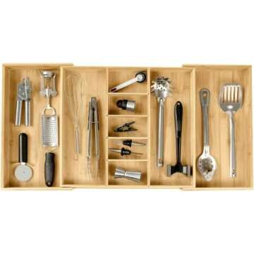 KitchenEdge Expandable Bamboo Drawer Organizer - 9 Compartments