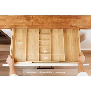 Expandable Bamboo Kitchen Drawer Organizer - 9 Compartments