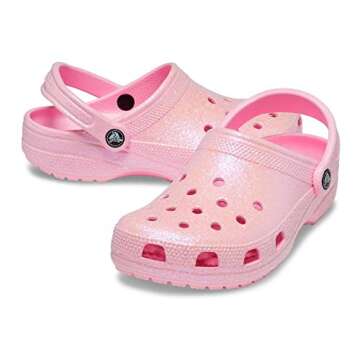 Crocs Unisex-Adult Classic Sparkly Clog, Metallic and Glitter Shoes, Flamingo, 10 Men/12 Women