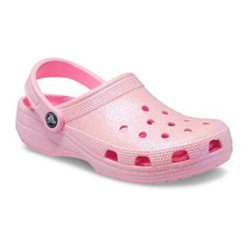 Crocs Unisex-Adult Classic Sparkly Clog, Metallic and Glitter Shoes, Flamingo, 10 Men/12 Women