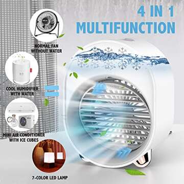 Portable Air Conditioner Personal Evaporative Air Cooler, 3 in 1 USB Air Cooling Fan with Colorful A...