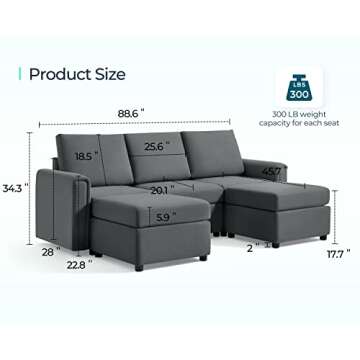 LINSY HOME Modular Sectional Sofa, Convertible L Shaped Sofa Couch with Storage, Modular Sectionals ...