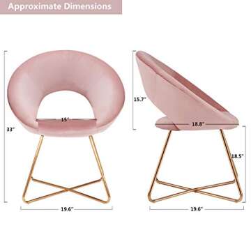 DUHOME Set of 2 Velvet Accent Chairs Upholstered Vanity Chairs Make-up Stool Home Office Guest Reception Chair Arm Leisure Chairs Dining Chair with Golden Legs for Living Room Salmon Pink