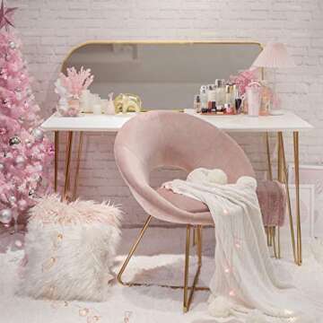 DUHOME Set of 2 Velvet Accent Chairs Upholstered Vanity Chairs Make-up Stool Home Office Guest Reception Chair Arm Leisure Chairs Dining Chair with Golden Legs for Living Room Salmon Pink