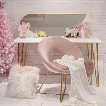 DUHOME Set of 2 Velvet Accent Chairs Upholstered Vanity Chairs Make-up Stool Home Office Guest Reception Chair Arm Leisure Chairs Dining Chair with Golden Legs for Living Room Salmon Pink