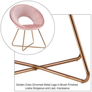 DUHOME Set of 2 Velvet Accent Chairs Upholstered Vanity Chairs Make-up Stool Home Office Guest Reception Chair Arm Leisure Chairs Dining Chair with Golden Legs for Living Room Salmon Pink