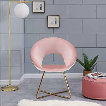DUHOME Set of 2 Velvet Accent Chairs Upholstered Vanity Chairs Make-up Stool Home Office Guest Reception Chair Arm Leisure Chairs Dining Chair with Golden Legs for Living Room Salmon Pink