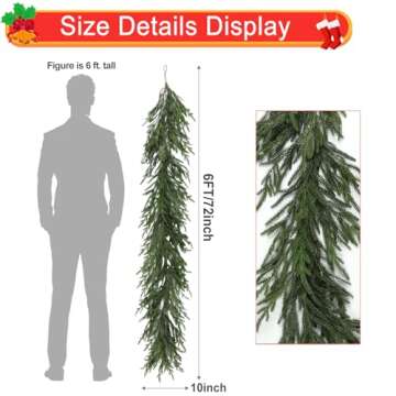 Artgar 6 Ft Pine - Real Touch Pine - Artificial Greenery - Christmas Decor for Mantel, Staircase, Tabletop, Indoor/Outdoor