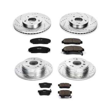 Power Stop K2298 Front and Rear Z23 Carbon Fiber Brake Pads with Drilled & Slotted Brake Rotors Kit ...