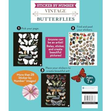 Brain Games - Sticker by Number - Vintage: Butterflies