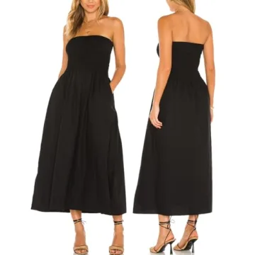 Aigeman Women Strapless Tube Maxi Dress Sleeveless Summer Boho Beach Dress Off Shoulder Flowy Swing ...