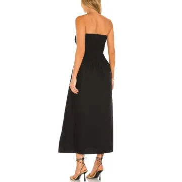 Aigeman Women Strapless Tube Maxi Dress Sleeveless Summer Boho Beach Dress Off Shoulder Flowy Swing Dress with Pokets 330(Large,Black)