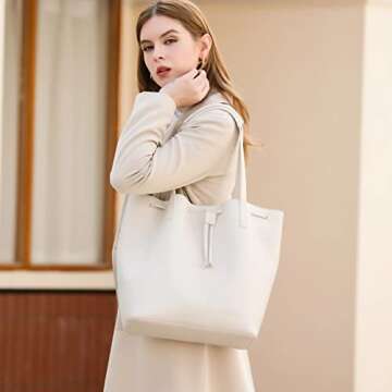 Women's Tote Bag PU Leather Shoulder Bag Computer Backpack can be Split into Two Bags (White)