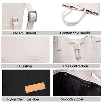 Women's Tote Bag PU Leather Shoulder Bag Computer Backpack can be Split into Two Bags (White)