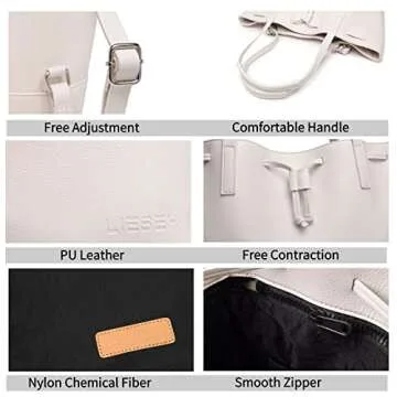 Women's Tote Bag PU Leather Shoulder Bag Computer Backpack can be Split into Two Bags (White)