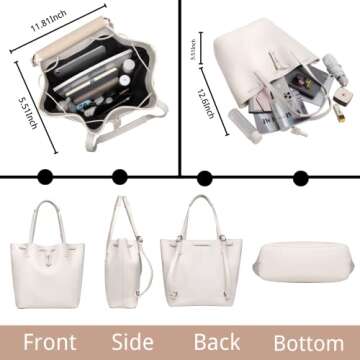 Women's Tote Bag PU Leather Shoulder Bag Computer Backpack can be Split into Two Bags (White)