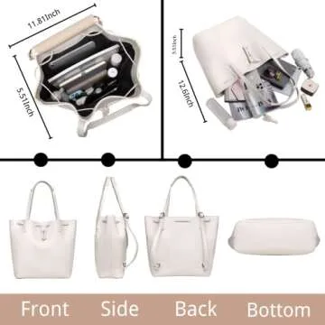 Women's Tote Bag PU Leather Shoulder Bag Computer Backpack can be Split into Two Bags (White)