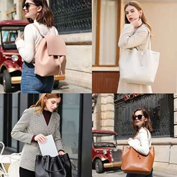 Women's Tote Bag PU Leather Shoulder Bag Computer Backpack can be Split into Two Bags (White)