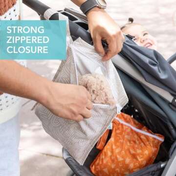 Bumkins Waterproof Wet Bag for Baby, Travel, Swim Suit, Cloth Diapers, Pump Parts, Pool, Gym Clothes, Toiletry, Strap to Stroller, Daycare, Zipper Reusable Bag, Wetdry Packing Pouch, Boho Beige