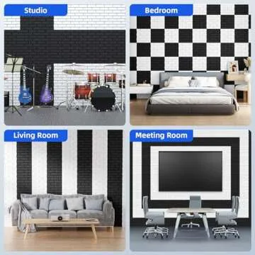 20 Pack Acoustic Panels with Self Adhesive, 12" X 12" X 0.4" High Density Sound Proof Foam Panels for Walls, Soundproof Wall Panels, Brick Sound Absorbing Panels for Home Studio Office Decor - Black