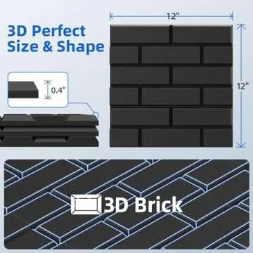 20 Pack Acoustic Panels with Self Adhesive, 12" X 12" X 0.4" High Density Sound Proof Foam Panels for Walls, Soundproof Wall Panels, Brick Sound Absorbing Panels for Home Studio Office Decor - Black